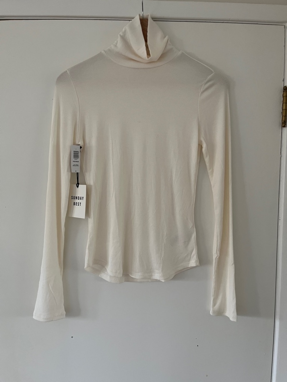 Aritzia Sunday Best Cream Ribbed Turtleneck Long Sleeve Top